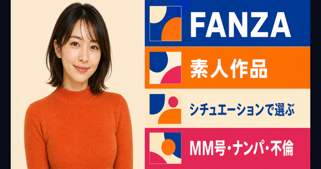FANZAの素人作品をMM号・ナンパ・不倫などのシチュエーションから選ぶ案内